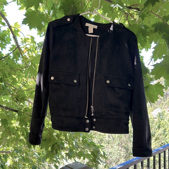 H&M Jackets & Blazers - Bomber style H&M faux black suede jacket size 12